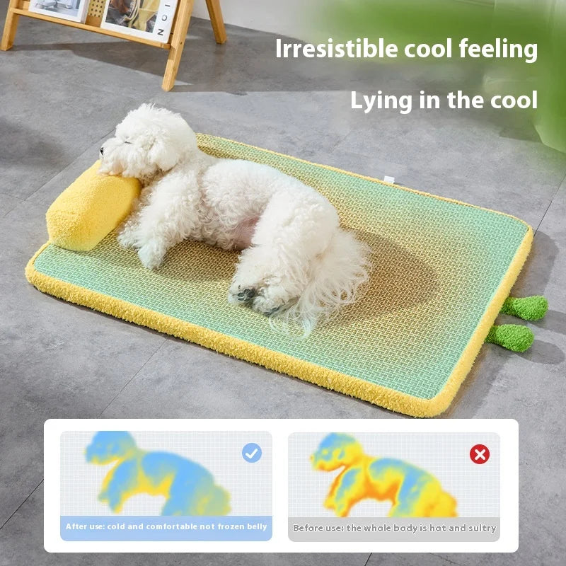 Summer Pet Cooling Mats Rattan Woven Breathable Heat Dissipating