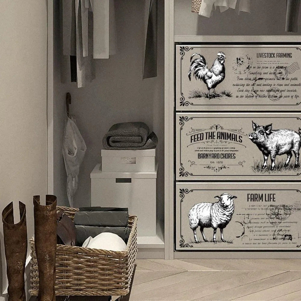 Retro Farm Animal Rub-On Transfer Decals – 3 Sheets 6×12"