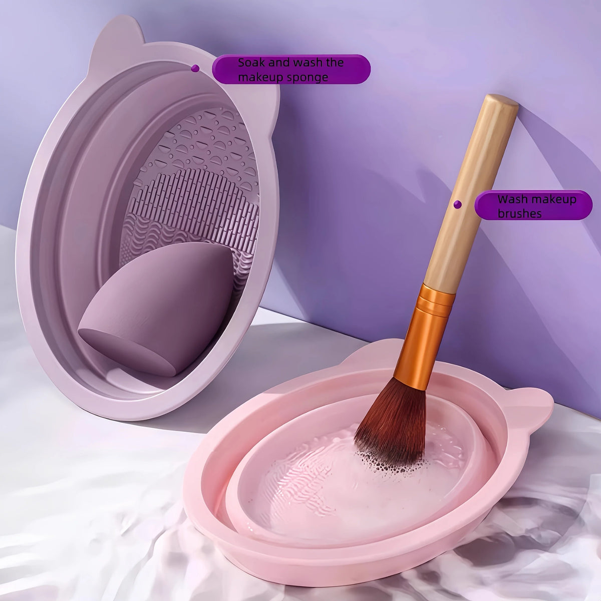 Makeup Brush Cleaner Silicone Pad Wash Mat Bowl Foldable Cosmetic