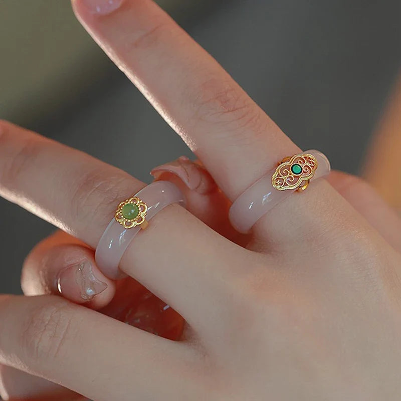 Chinese Retro Imitation Jade Ring | Hanfu Resin Stone Jewellery