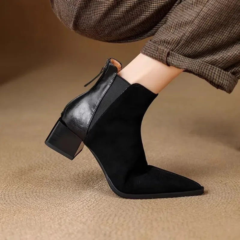 Women's Elegant Ankle Boots – Square Heel & Back Zip
