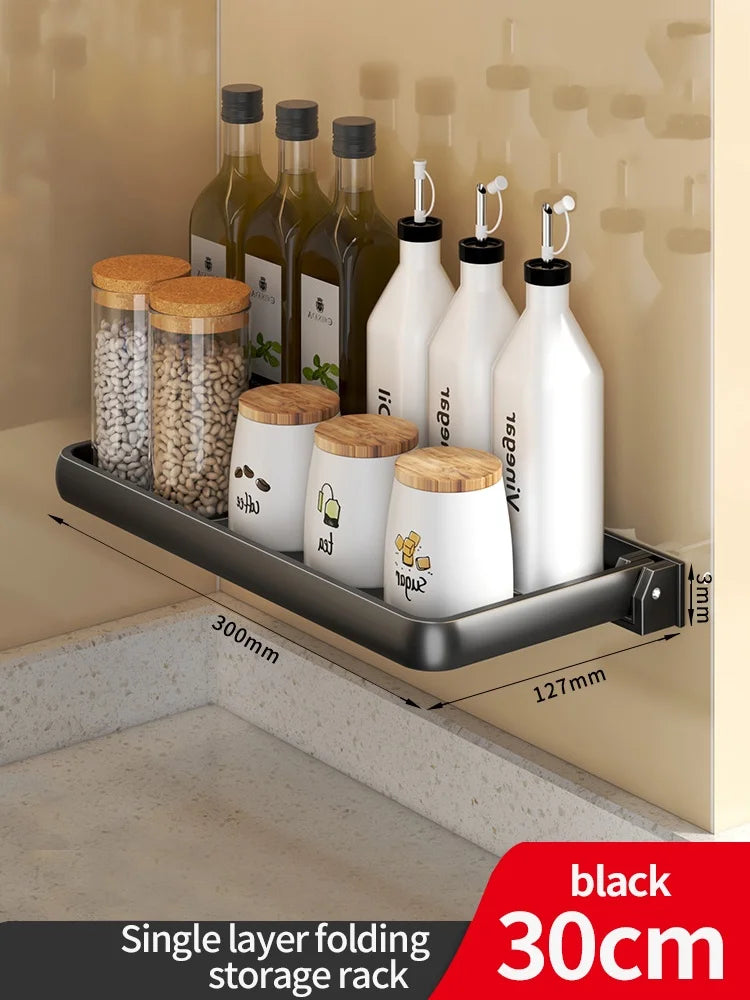 Foldable Wall-Mounted Kitchen Spice & Utensil Rack Organizer