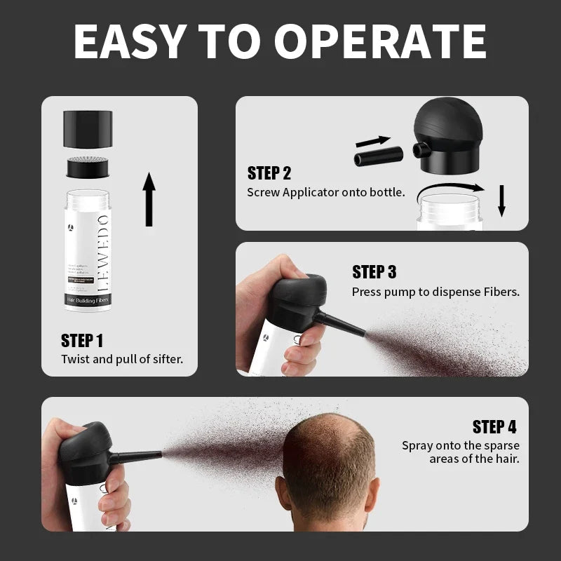 LEWEDO Keratin Hair Fiber Kit – Powder, Refill & Spray Applicator