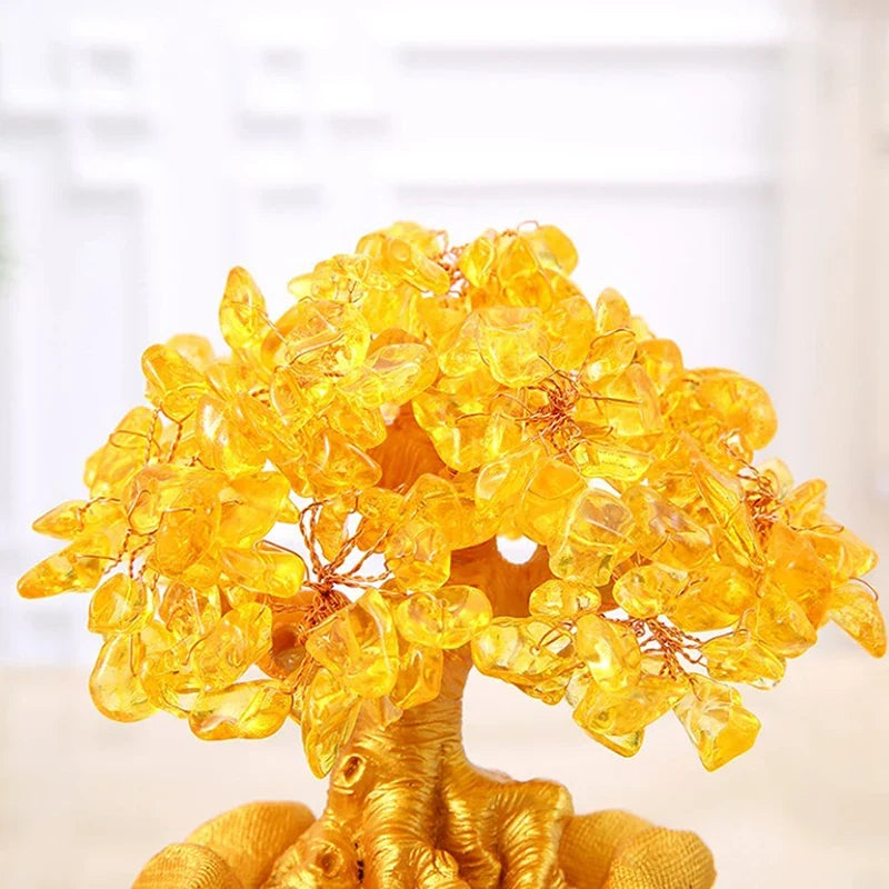 Yellow Crystal Money Tree Feng Shui Wealth Bonsai Ornament
