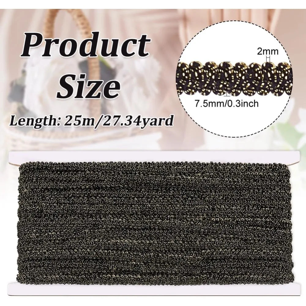 Black Centipede Ribbon 25M | 7.5mm Polyester Trim for Sewing