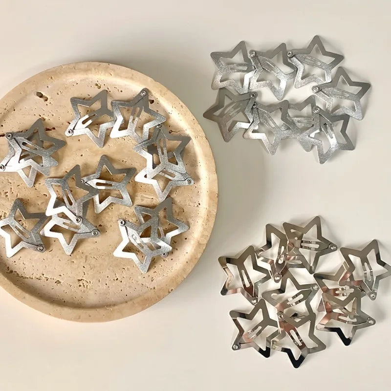 Silver Star Hair Clips – Metal Snap Barrettes & Hairpins for Girls