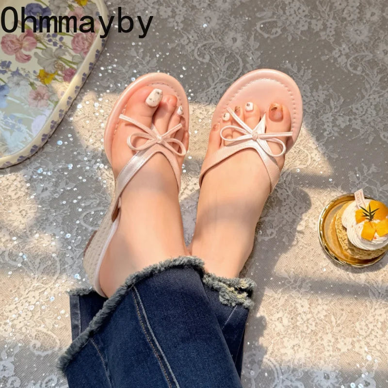 Women's Butterfly-Knot Wedge Slippers – Elegant Summer Slides