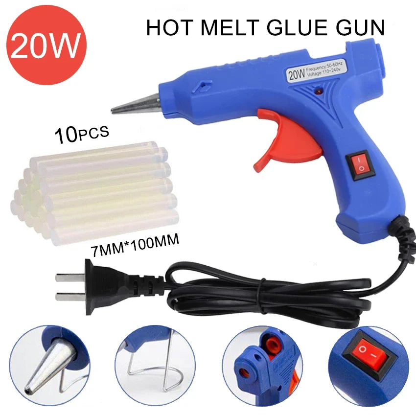 20W Hot Melt Glue Gun Kit with Glue Sticks for DIY Crafts