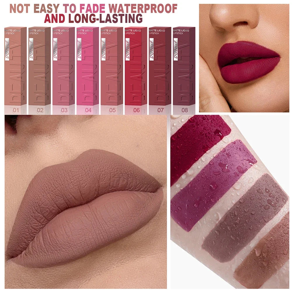 DUNUF Matte Lip Gloss 8pc Set – Waterproof Long-Lasting Nude