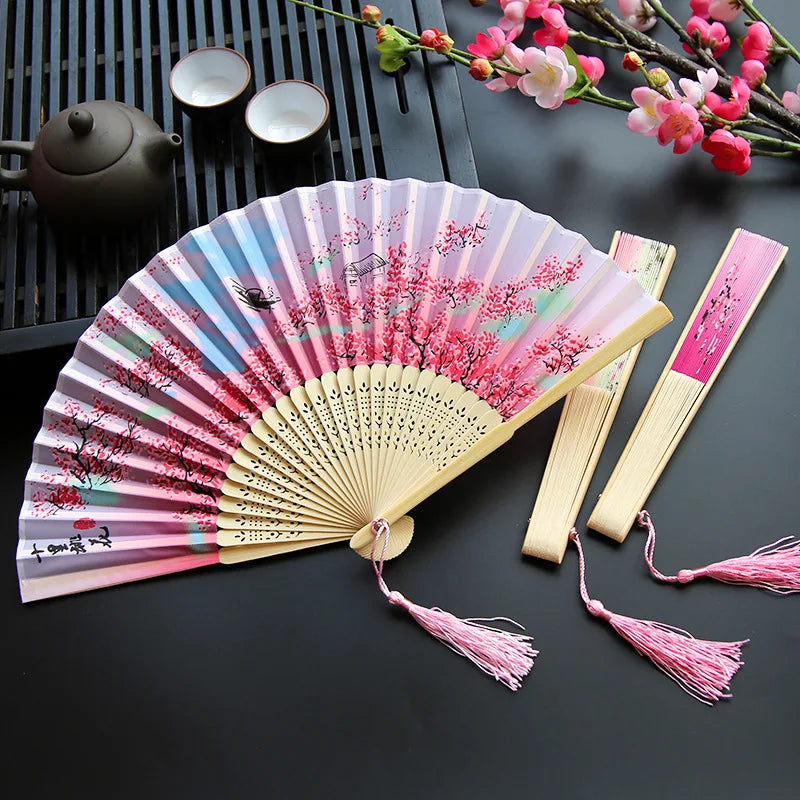 Vintage Silk Folding Fan Chinese Japanese Pattern Art Craft Home