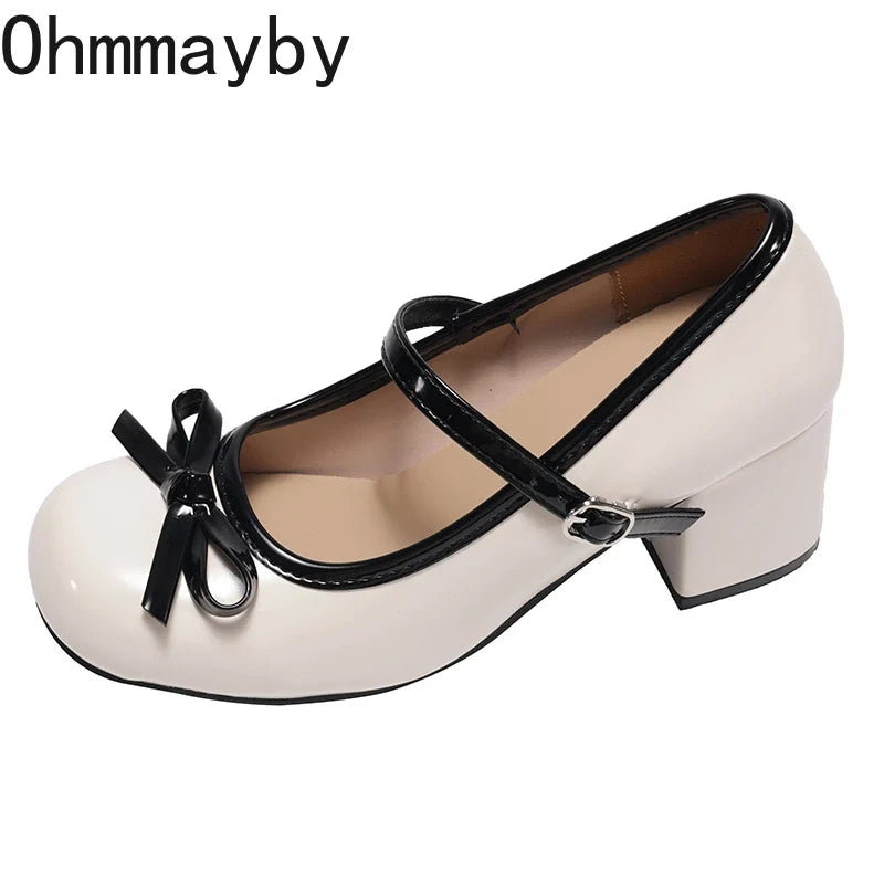 Women's Mary Jane Block Heel Pumps – Buckle Butterfly-Knot