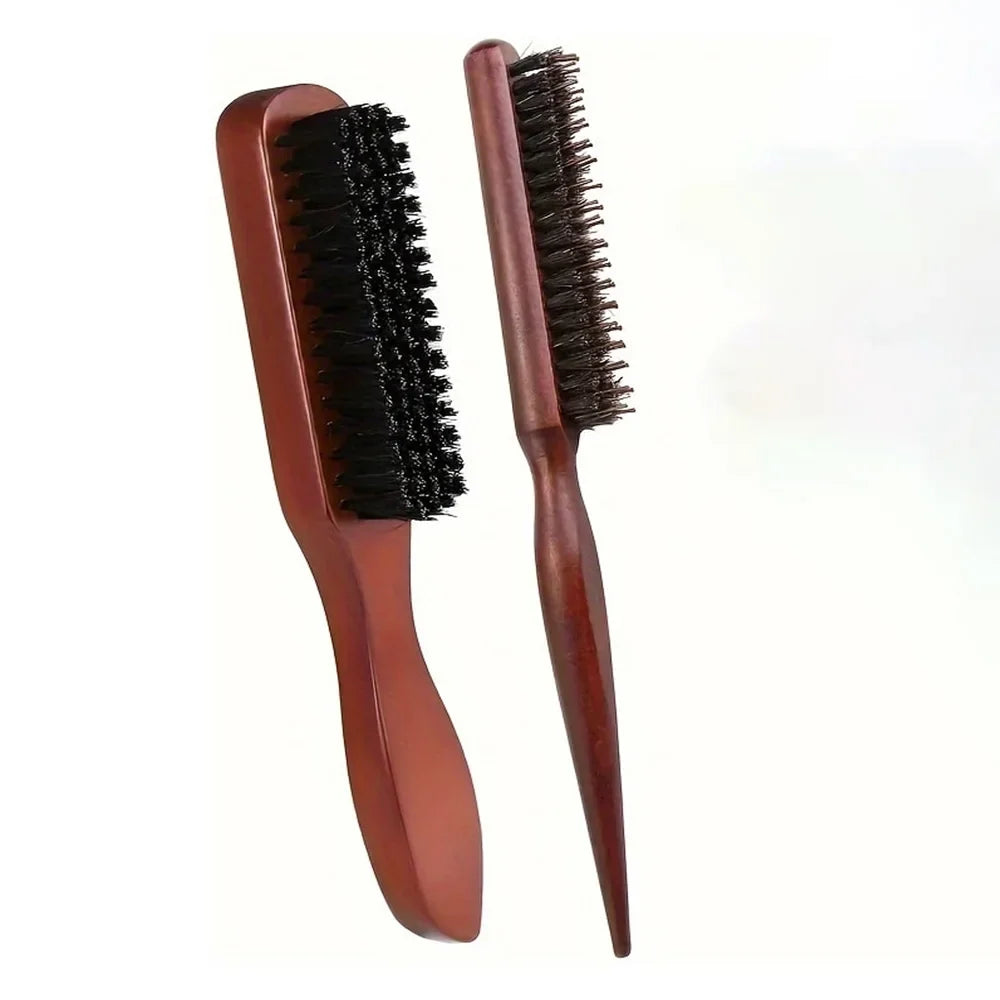 2-Piece Wooden Boar Bristle Hair Brush Set – All Hair Types