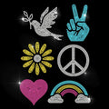 Glass Rhinestone Iron-On Applique Patch – Peace & Floral