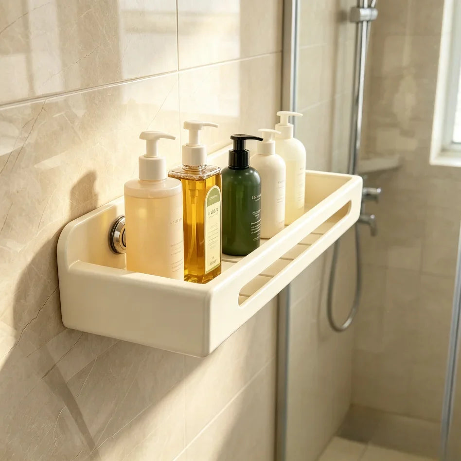 No-Drill Suction Cup Bathroom Wall Shelf & Shampoo Rack