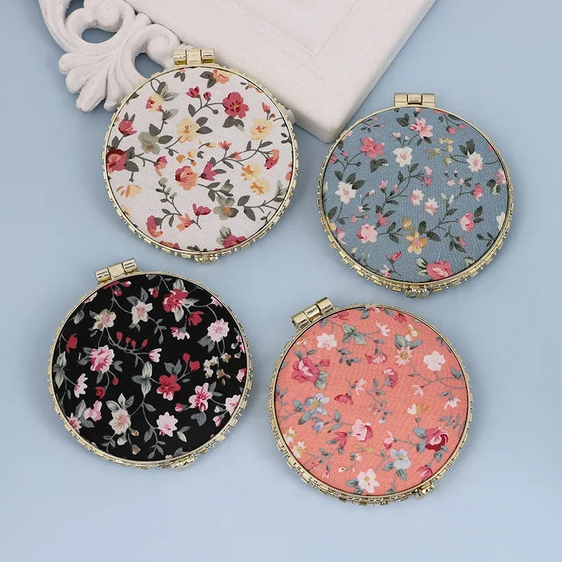 Vintage Floral Compact Pocket Mirror – Two-Sided Folding