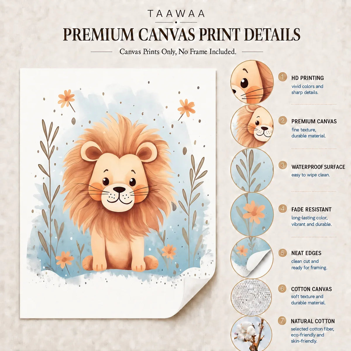 Nordic Lion Canvas Wall Art for Nursery & Kids Room | TAAWAA
