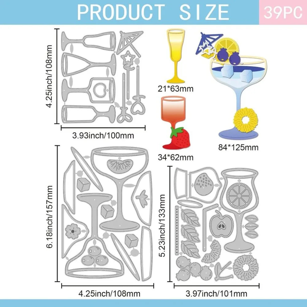39pc Summer Cocktail Cutting Dies – Card Making & Scrapbooking