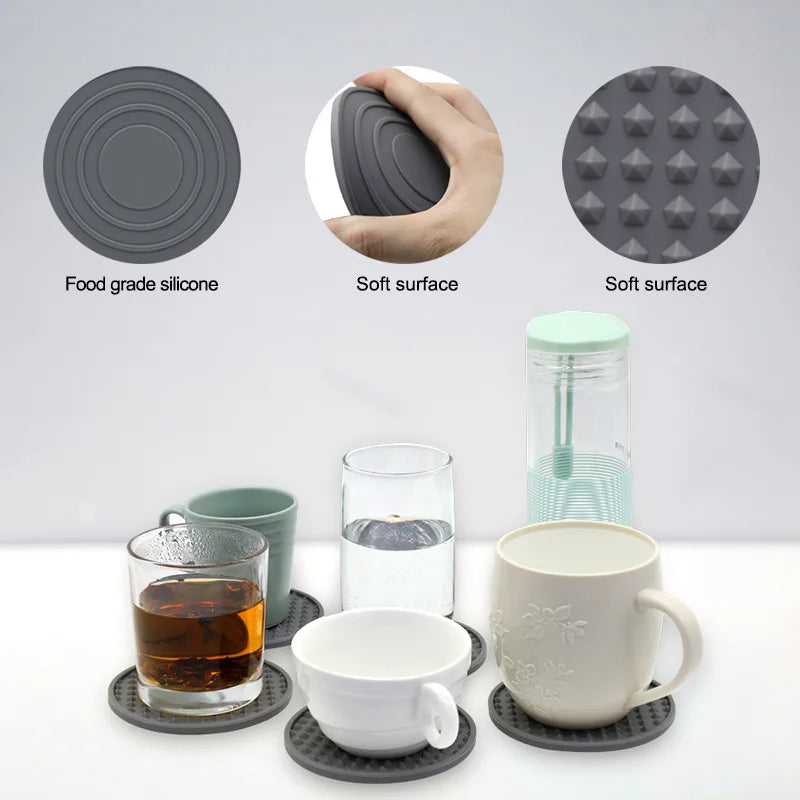 6-Pack Silicone Coasters – Heat Resistant Round Drink Mats 10cm