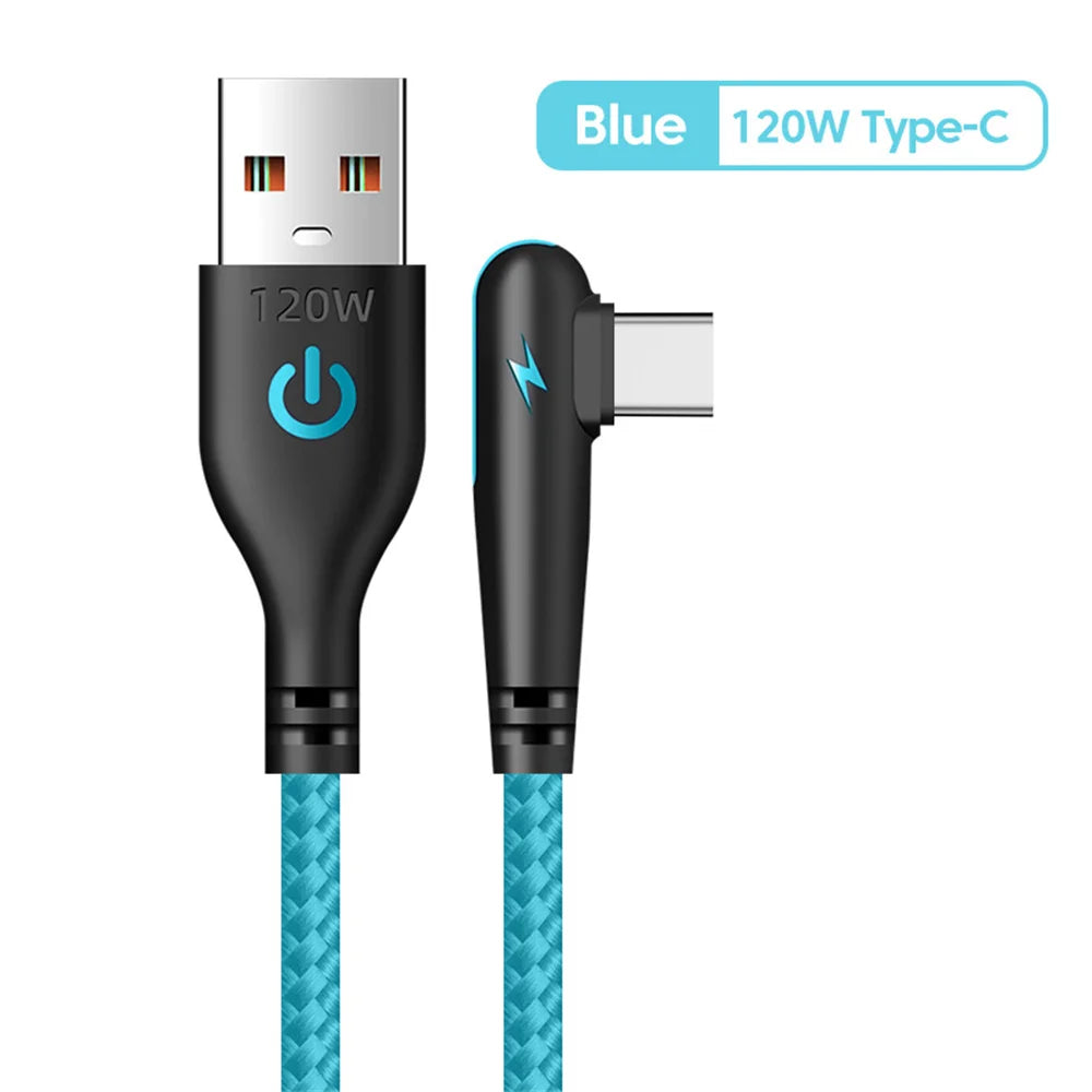 120W USB-C 90° Elbow Fast Charging Cable 6A | Samsung Xiaomi