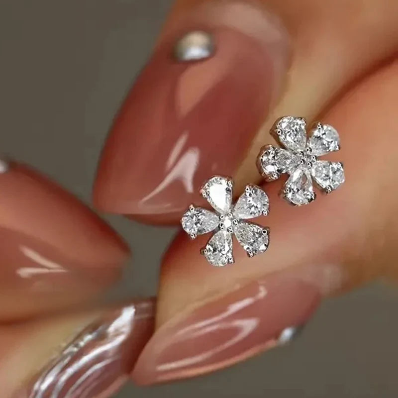 Huitan Flower CZ Stud Earrings – Sparkling Women's Jewelry