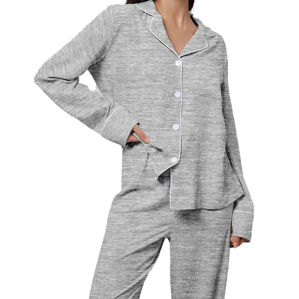 Women's Lapel Pajama Set – 2-Piece Long Sleeve Loungewear