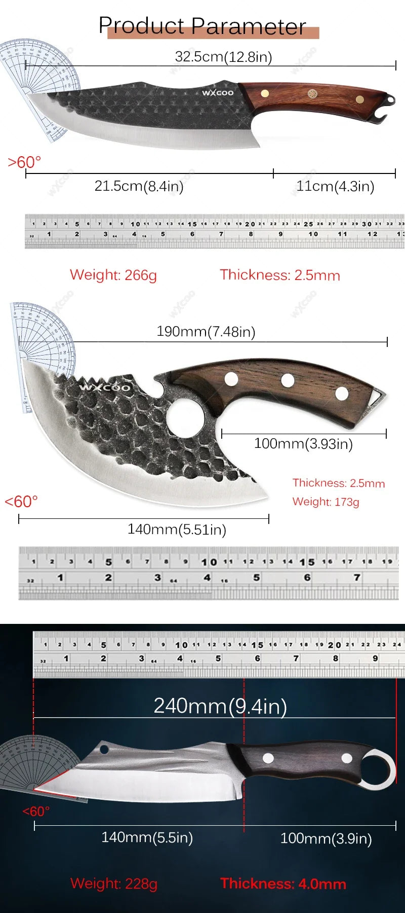 WXCOO High Carbon Forged Meat Cleaver & Chef Knife Set