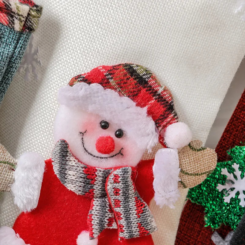 Linen Large Christmas Stocking Fence Bag Tree Hanging Ornaments Candy