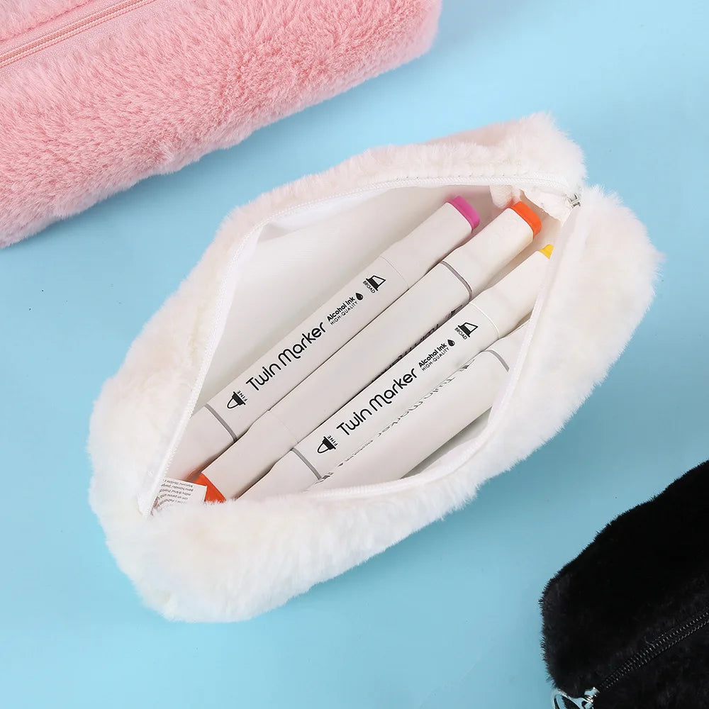 Bview Art Solid Plush Pen Pouch Student Stationery Organizer