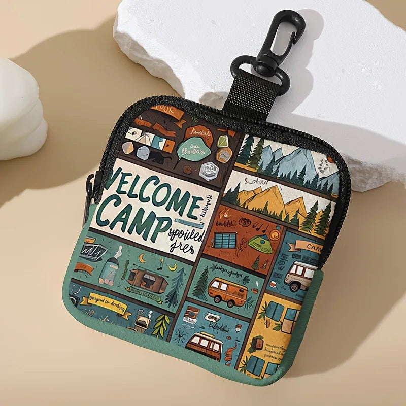 Camp Print Coin Purse Faux Leather Waterproof Imitation Zipper