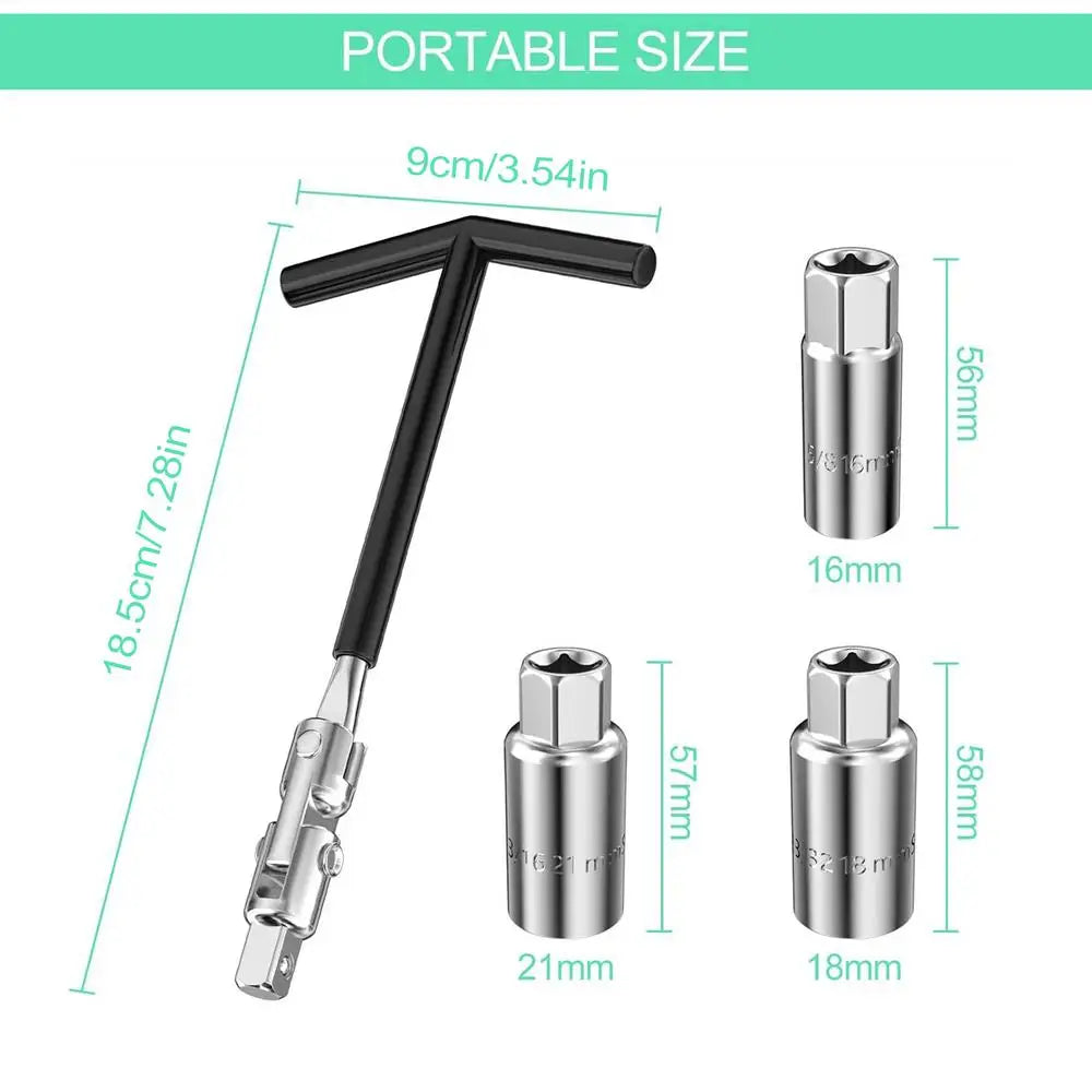 4-Piece T-Shape Spark Plug Socket Wrench Set 16/18/21mm