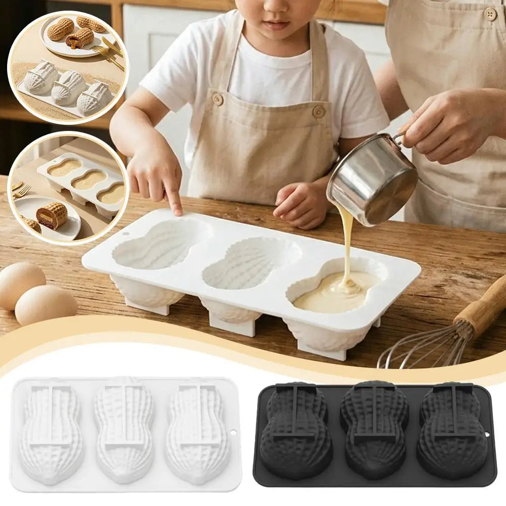 3-Cavity Peanut Silicone Mold – Non-Stick Dessert & Cake Tray