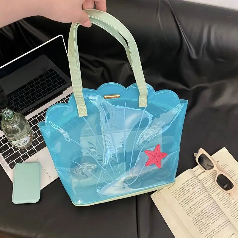 Korean Transparent PVC Shoulder Tote Bag – Blue Girly Style