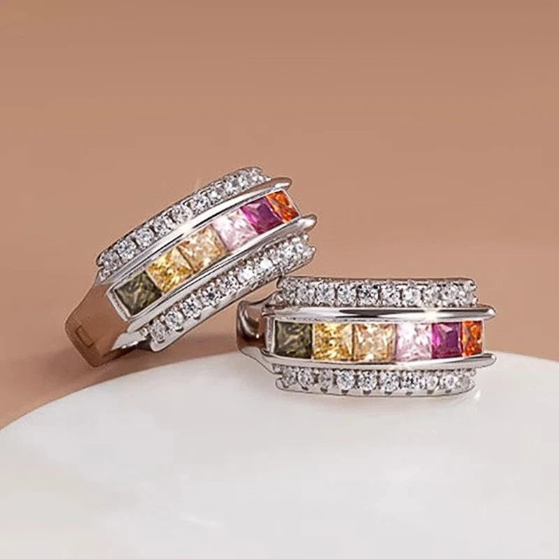 Huitan Princess CZ Hoop Earrings – Colorful & White Cubic Zirconia