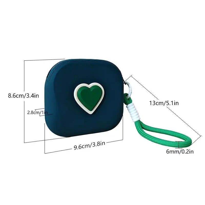 Heart Silicone Coin Purse Organizer Pouch with Woven Lanyard