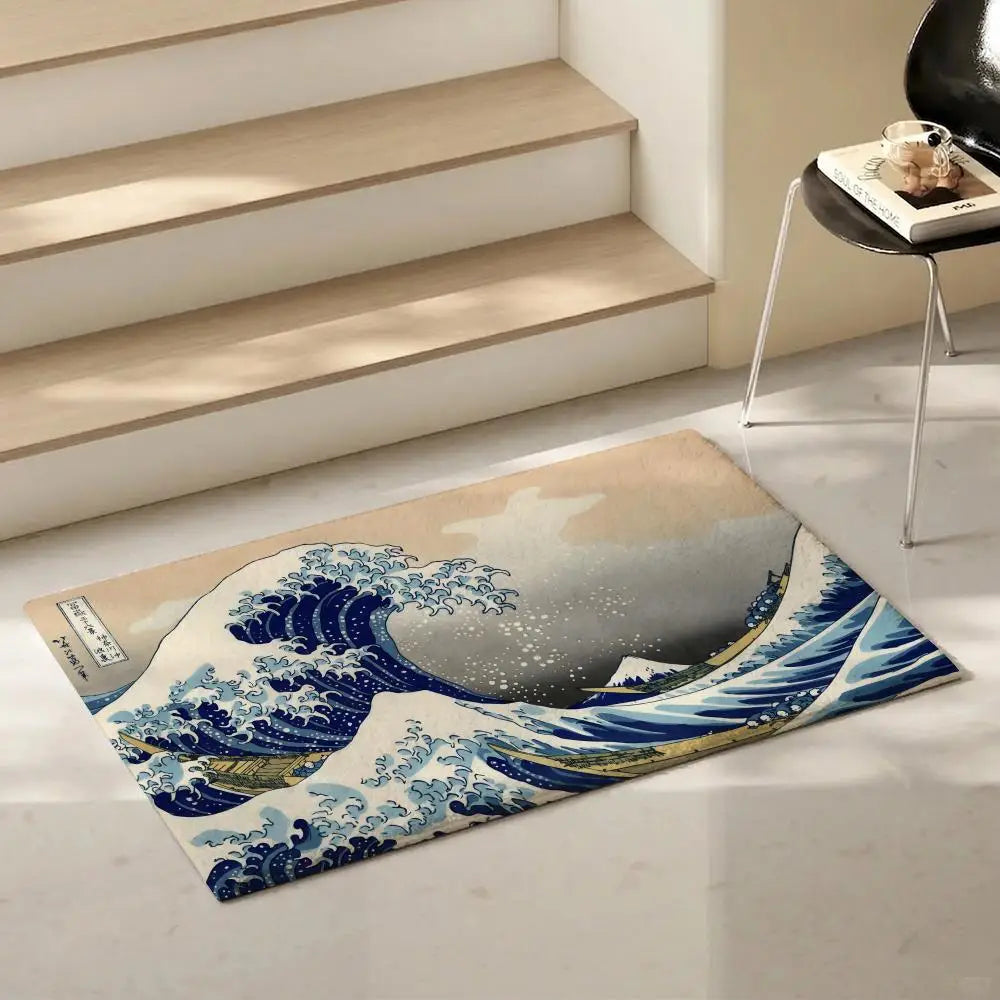 Great Wave off Kanagawa Flannel Floor Mat | Non-Slip Doormat
