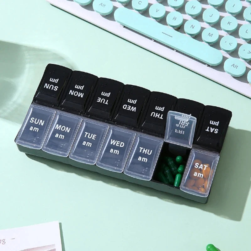 7 Days Week Pill Organizer Morning Night Holder Travel Medicine