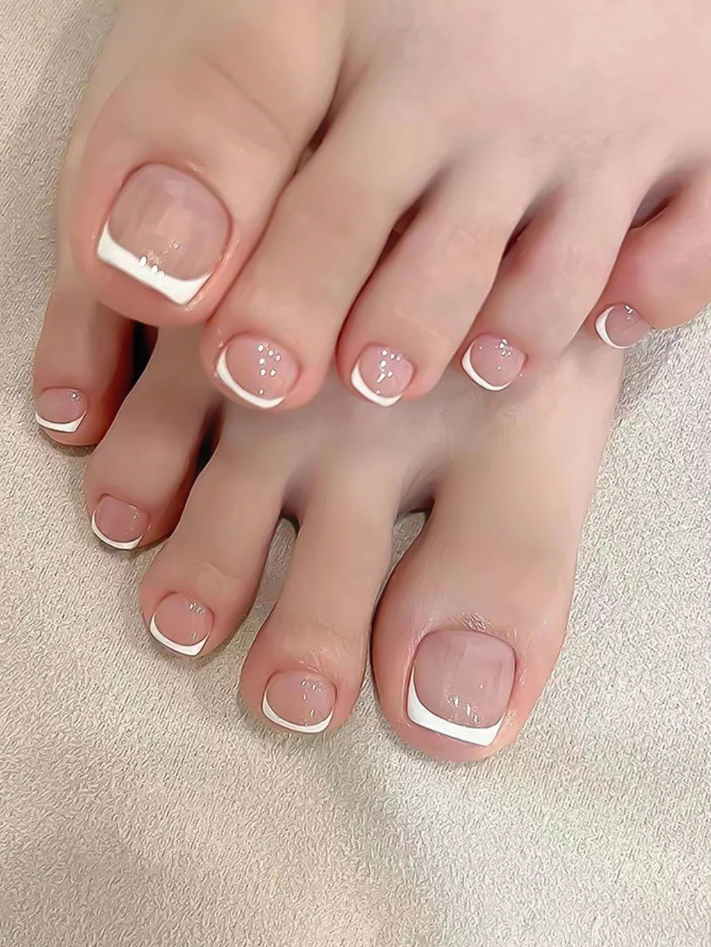Nude & Black French Tip Press-On Toenails 24pcs | Square
