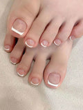 Nude & Black French Tip Press-On Toenails 24pcs | Square