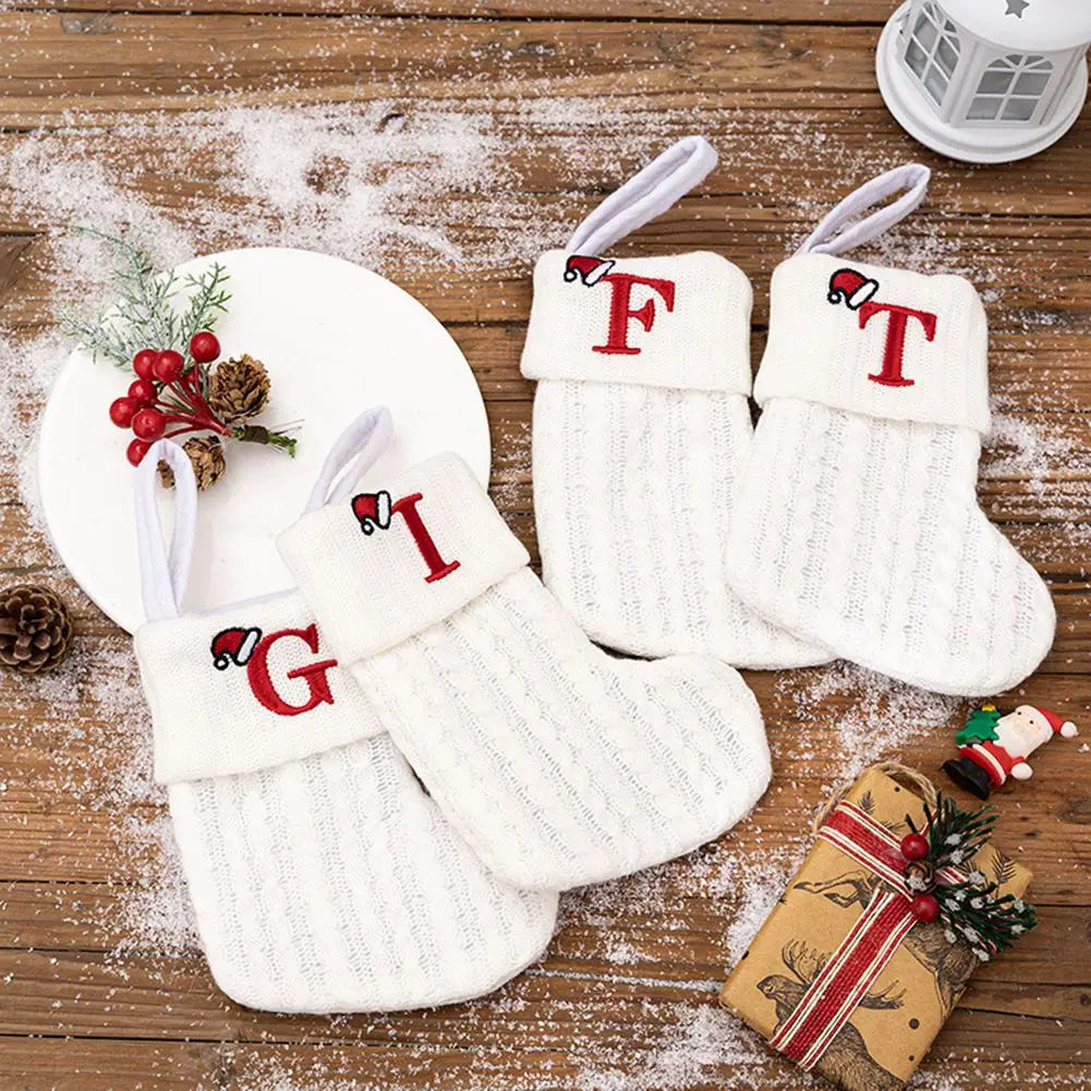 Knitted Christmas Stocking with Hanging Rope | Kids Candy Bag
