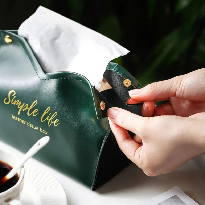 Leather Tissue Box Napkin Holder Car Home Living Room Case Storage