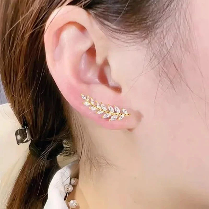 Huitan Leaf Stud Earrings with Cubic Zirconia | Women's Jewelry