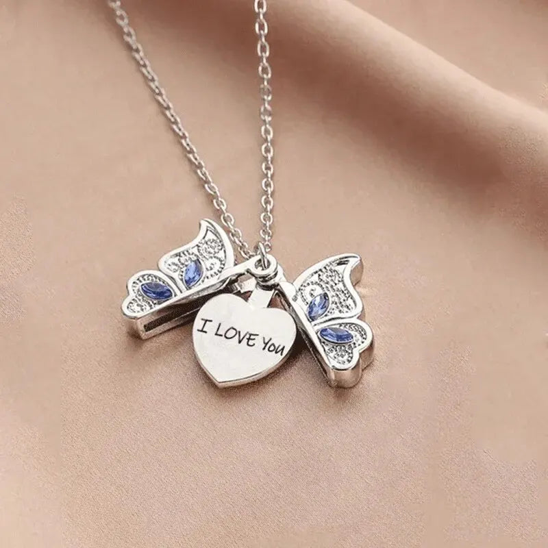 Butterfly "I Love You" Locket Pendant Necklace for Women