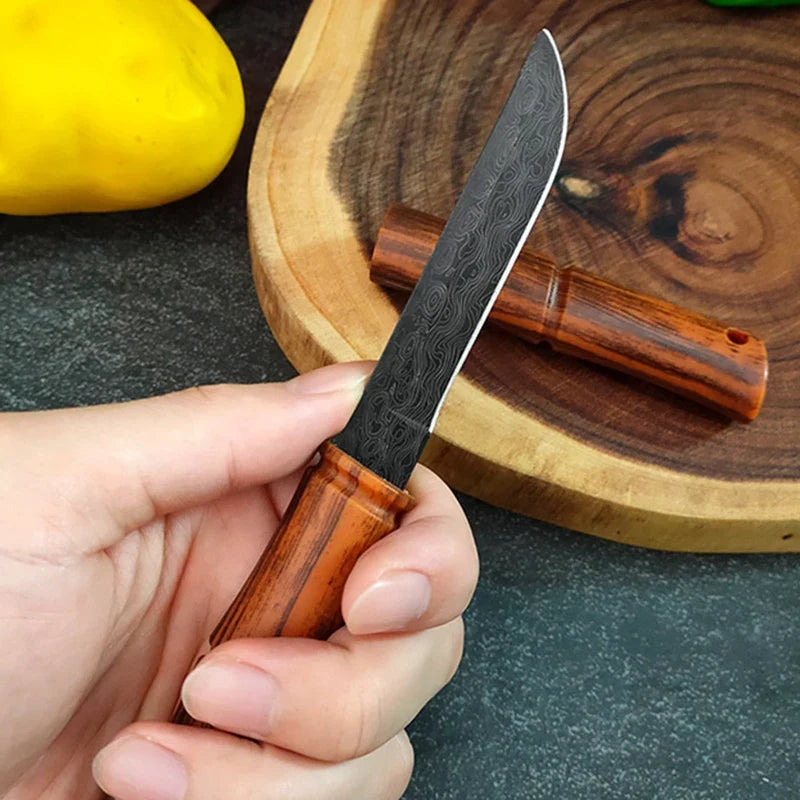 Damascus Pattern Utility Knife – Stainless Steel Paring Knife