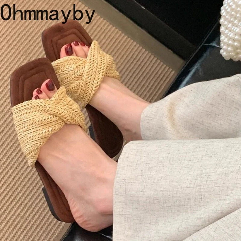 Women's Vintage Woven Flat Slides – Clip-Toe Beach Slippers
