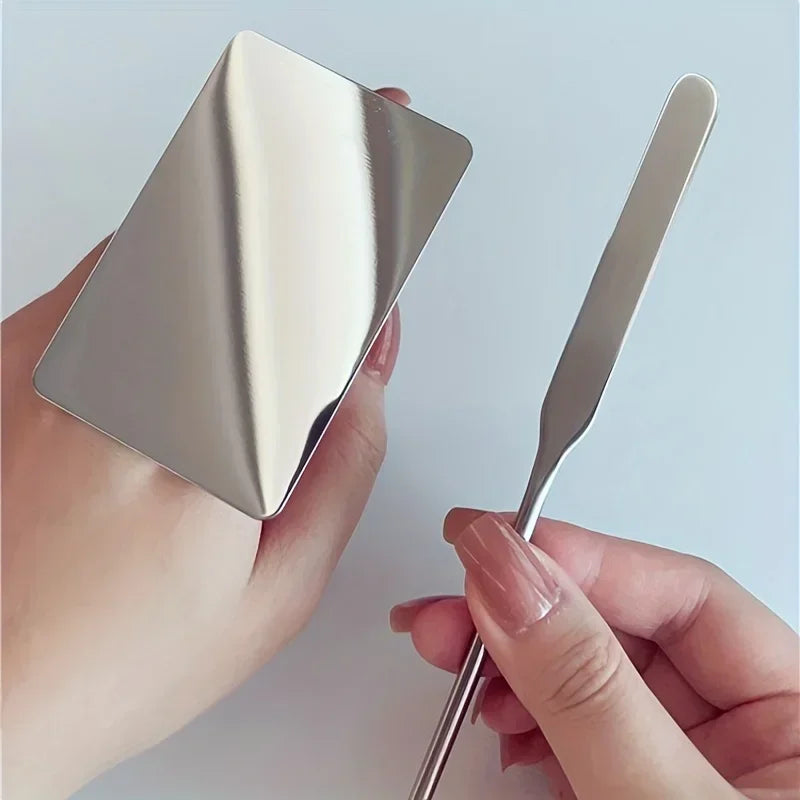 Stainless Steel Makeup Foundation Spatula & Ring Palette Set