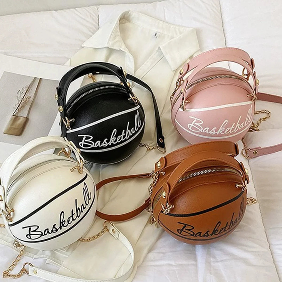 Novelty Basketball Purse – PU Leather Round Shoulder Bag Women