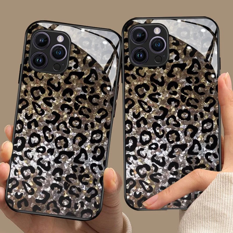 Leopard Print Glass iPhone Case | 11 12 13 14 15 16 17 Pro