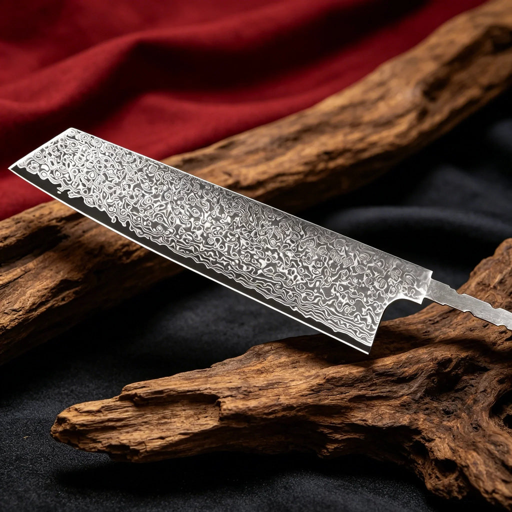 Damascus Steel Kiritsuke & Bread Knife Blade Set | DIY Kit