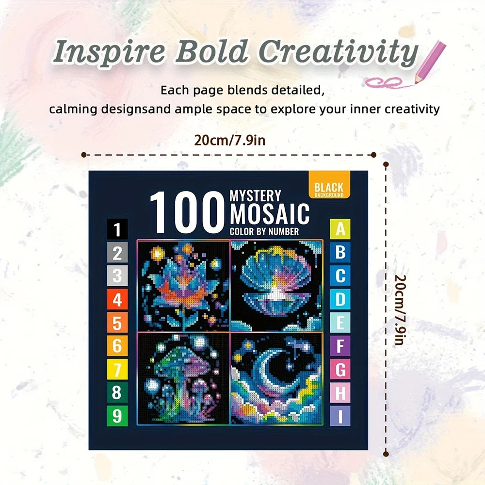 Mosaic Digital Coloring Book Containing Floral Cosmic Fantasy Pixel