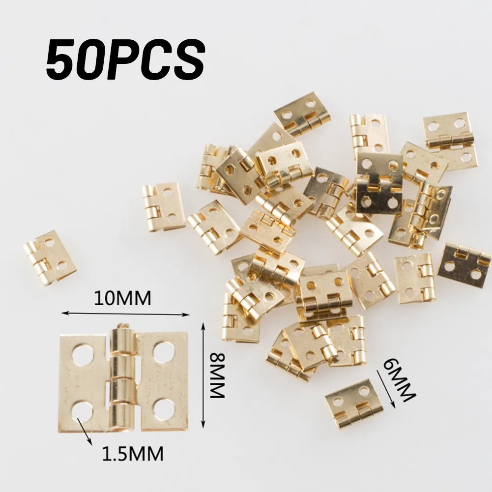 50pcs Mini Brass Hinges for Jewelry Boxes, Cabinets & Crafts